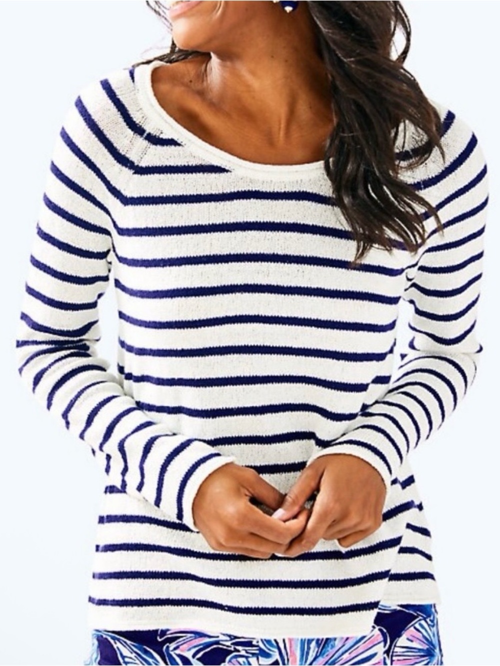 Lilly Pulitzer cotton Petrina striped sweater Coconut Coastal Shell, size Large